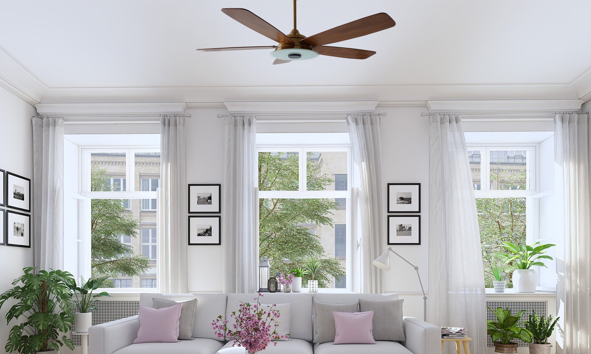 52inch downrod mounting striker ceiling fan in elegant living room