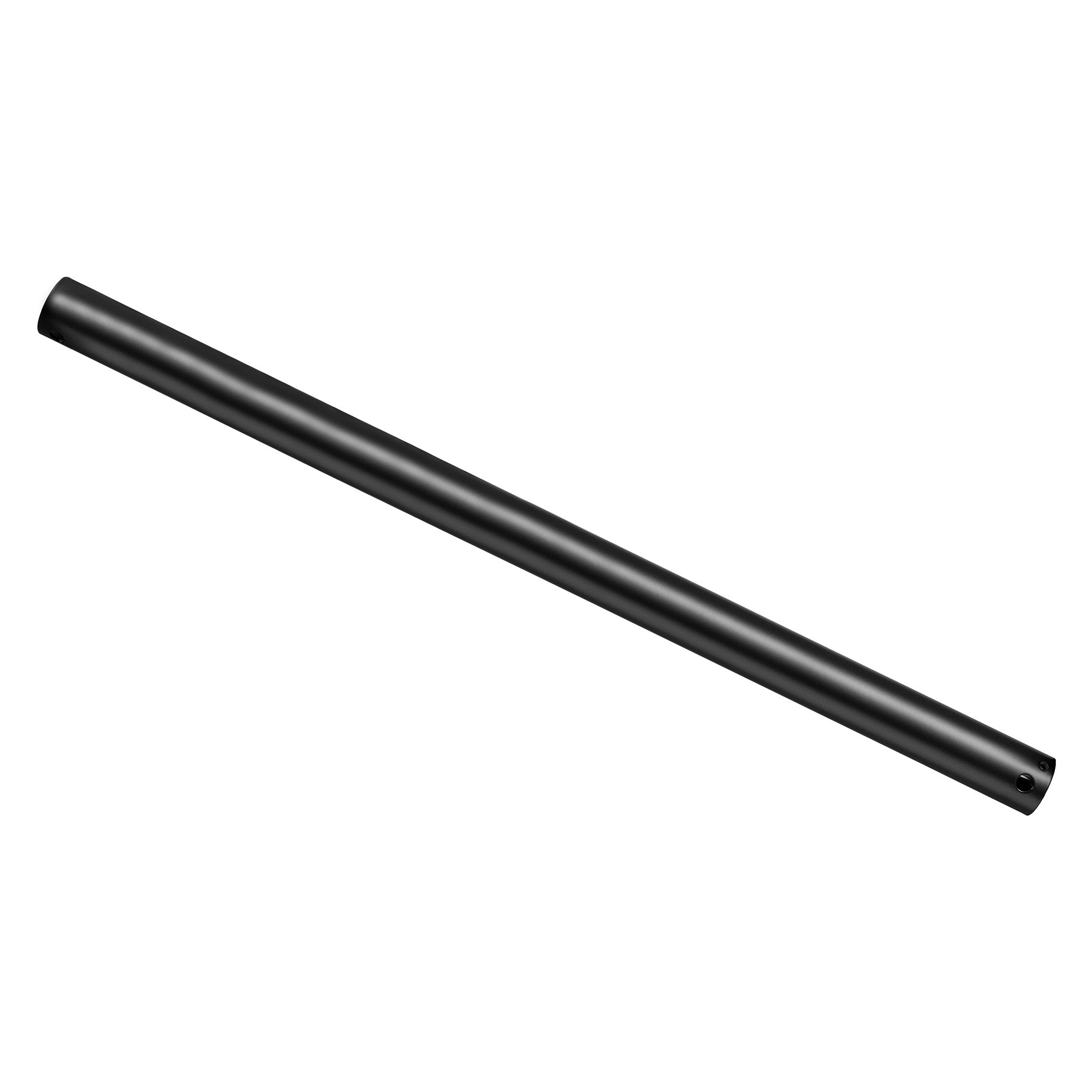18-inch extended downrod in a black finish, crafted for AC or DC motor ceiling fans to suit smaller rooms with mid-height ceilings.
