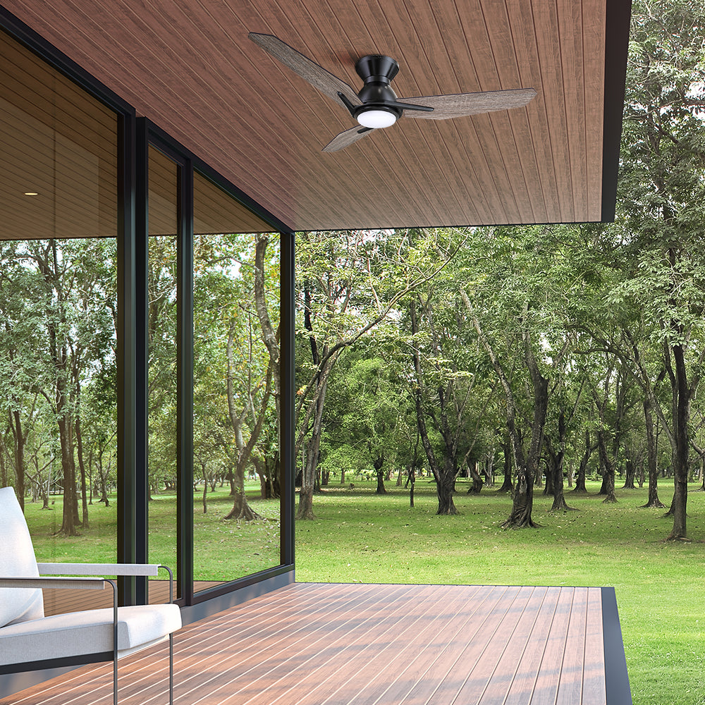 Stay comfortable all the time with this 52 inch flush mounted outdoor ceiling fan with wood color in your living outdoor space, featuring a reversible and quiet 10-speed DC motor.