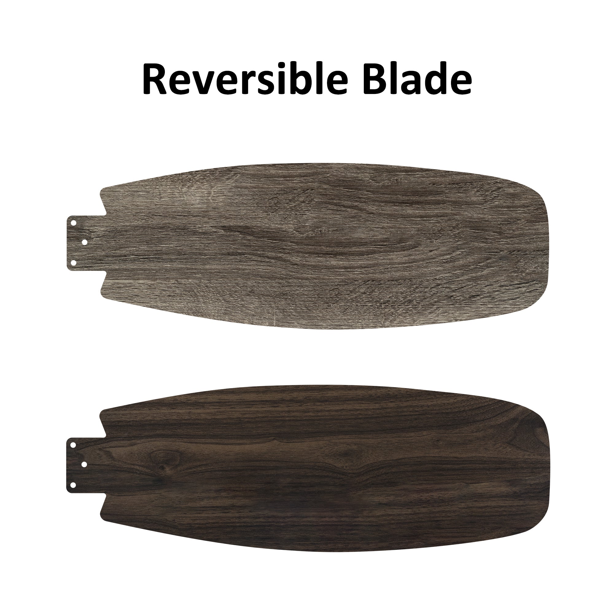 A close up detail of Carro Tesoro 52 inch pull-chain ceiling fan with light, with 3 reversible plywood fan blades.