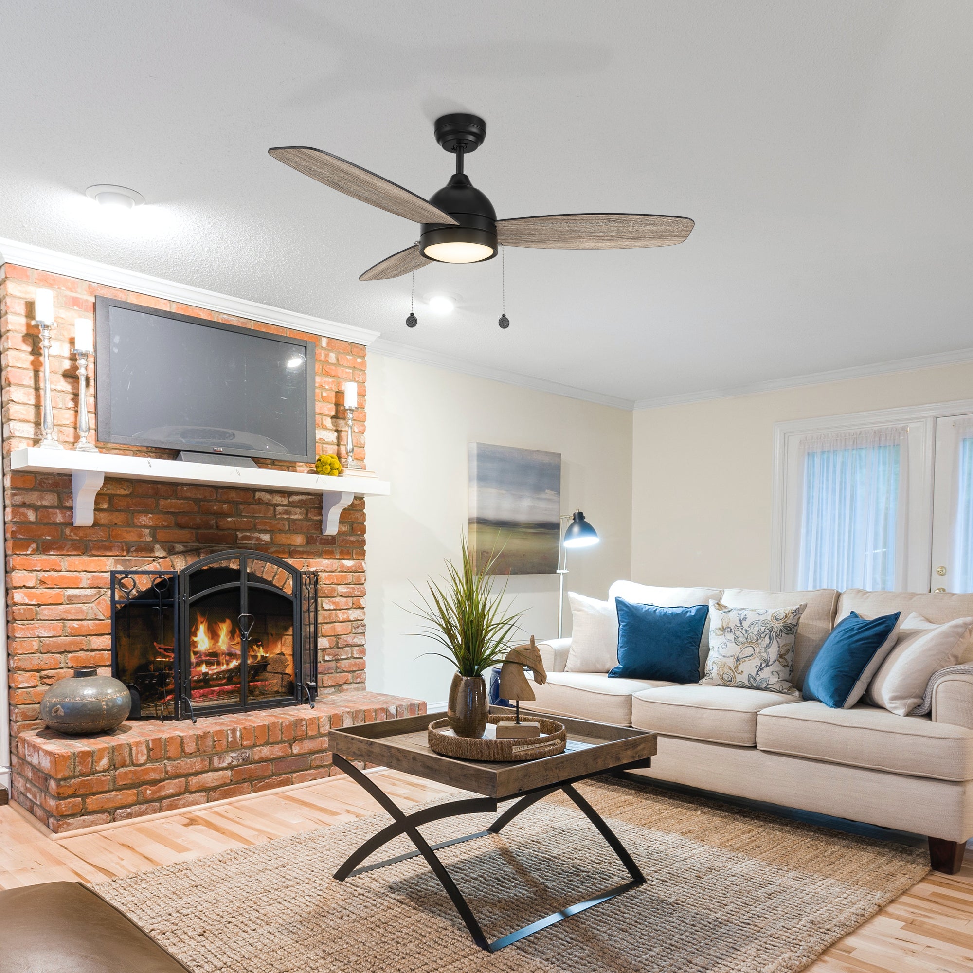 Sleek and stylish design with a dark wood finish. Carro Tesoro 52 inch pull chain ceiling fan seamlessly blends with the room&