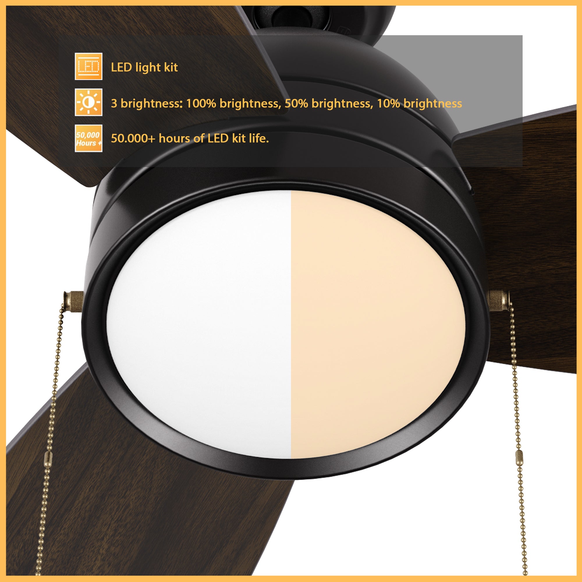 Illuminating elegance. Stylish lighting fixture integrated into the Carro Tesoro pull-chain ceiling fan. Provides a warm and inviting glow to any room.