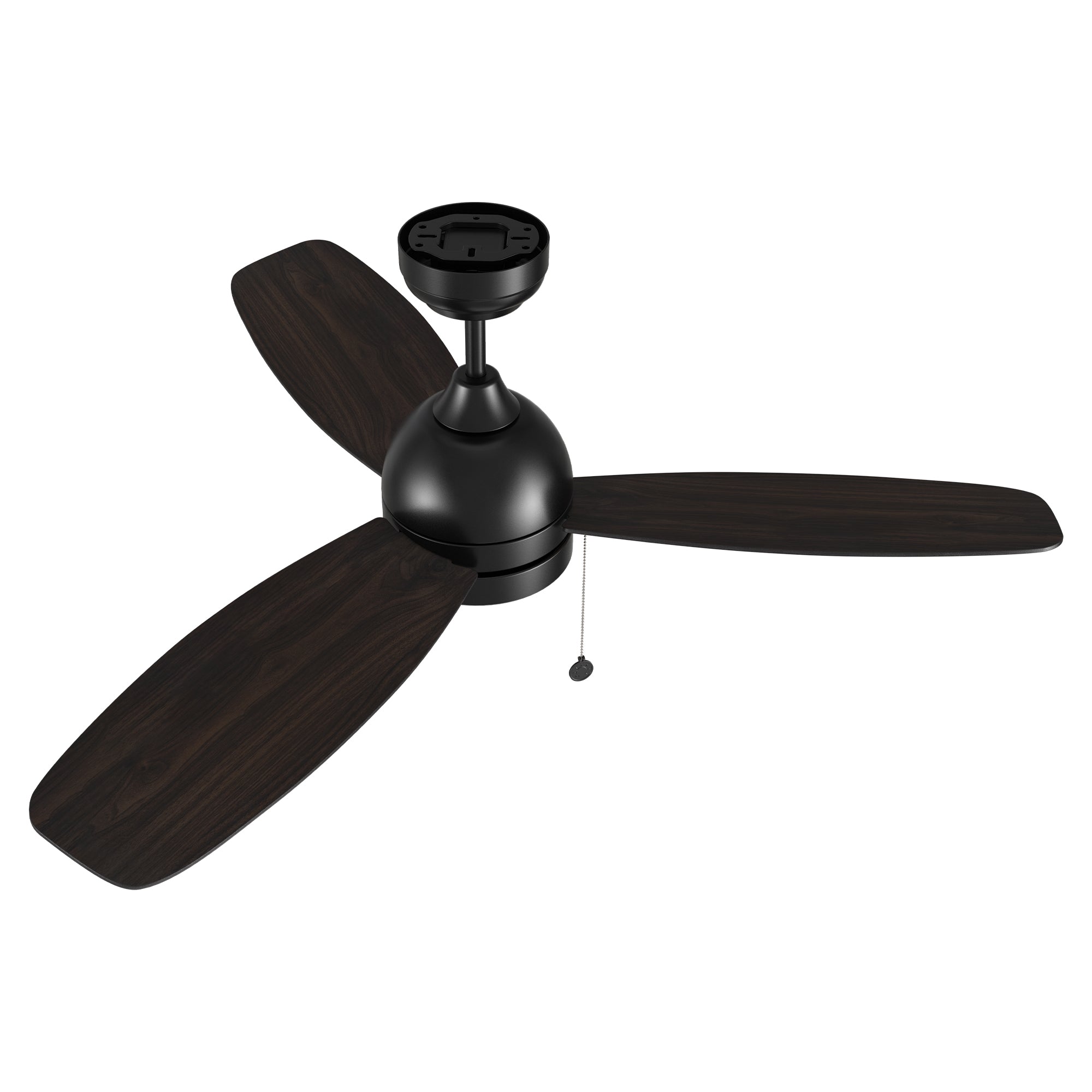 Striking and natural dark wood finish on the fan blades. Enhances the Carro Tesoro pull chain ceiling fan&