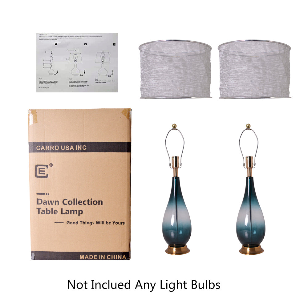 A Carro Smafan 30-inch Tulip Big table lamp with a Dark Green Ombre finish and Translucent Silver shade, shown alongside its packaging box labeled "Dover Collection Table Lamp." The lamp&