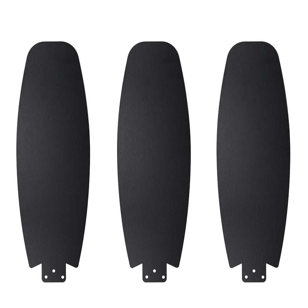 Ceiling fan with 3 plywood blades in black.