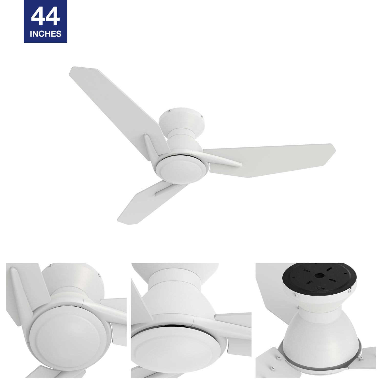 White flush mount ceiling fan with remote, 3-plywood blades, solid and durable. Equipping with 10-speed dc motor, it brings you breezes and cools you down in a quiet and comfortable environment.