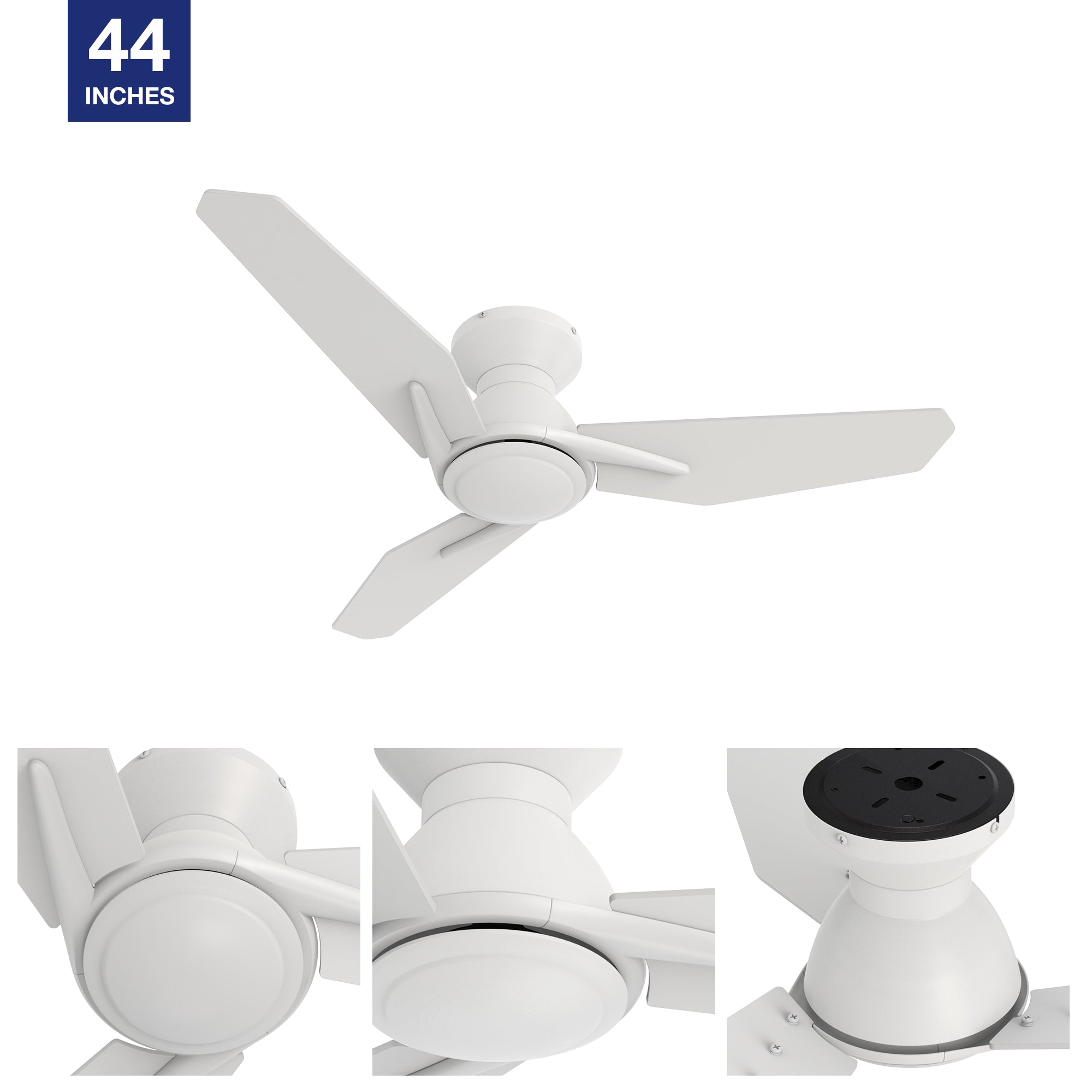 White flush mount ceiling fan with remote, 3-plywood blades, solid and durable. Equipping with 10-speed dc motor, it brings you breezes and cools you down in a quiet and comfortable environment.