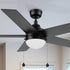 52 inch modern ceiling fan in black with LED light and pull chain, featuring with 5-speed dc quiet motor and an integrated 4000K LED cool light.