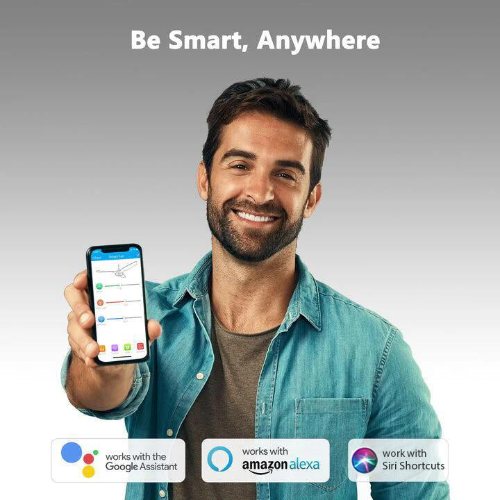 The fan features Remote control, Wi-Fi apps, Siri Shortcut and Voice control technology (compatible with Amazon Alexa and Google Home Assistant ) to set fan preferences.