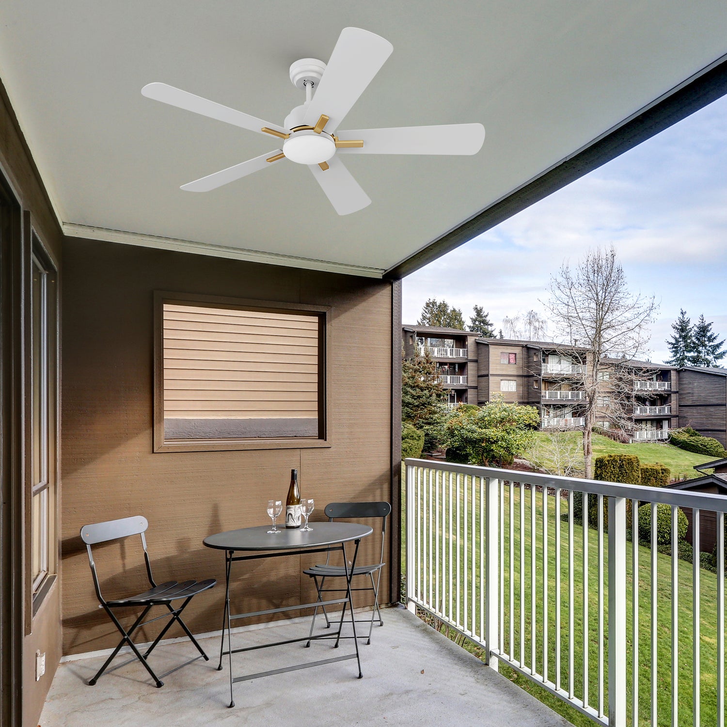 Elevate the look of your outdoor living space with this stylish and modern smart ceiling fan with 5 blades, remote control enable.