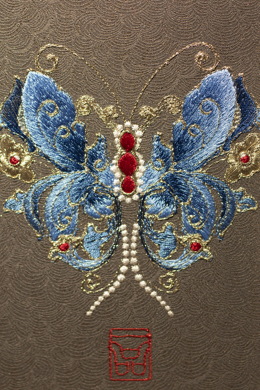 Embroidery designs of blue butterfly for textile art