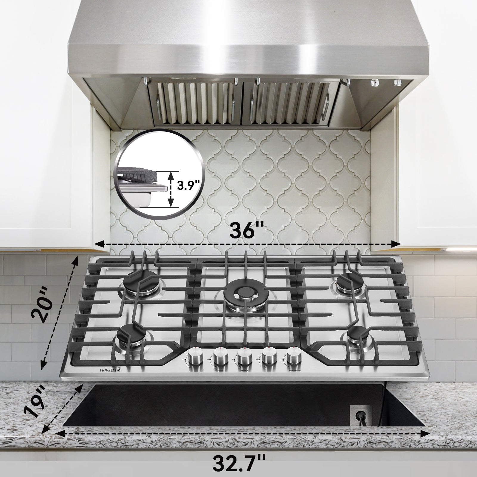 Galway 36 inch 5 Burner Gas Cooktops