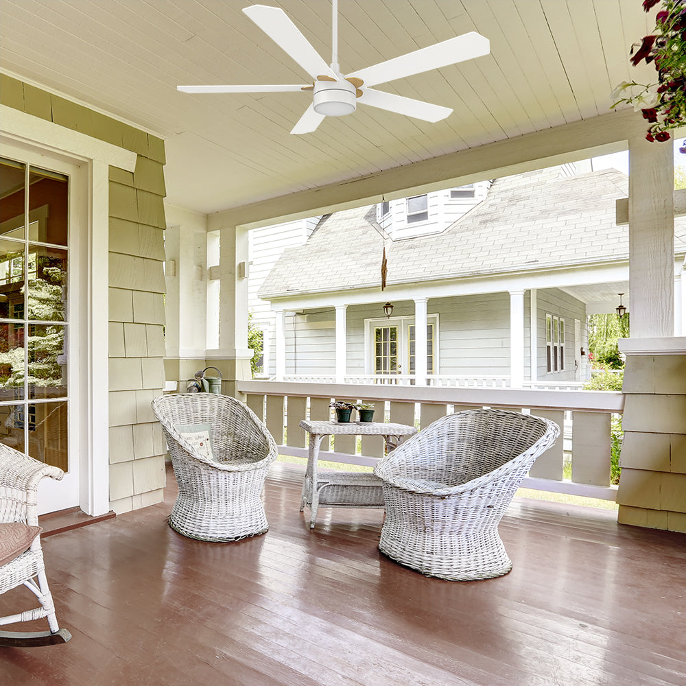 This elegant and durable 52 inch outdoor ceiling fan in white with modern design is perfect for any outdoor spaces.