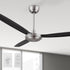 Kade 56-inch DC motor ceiling fan in silver and black, featuring remote and wall switch control. Ideal for modern living room or bedroom decor.