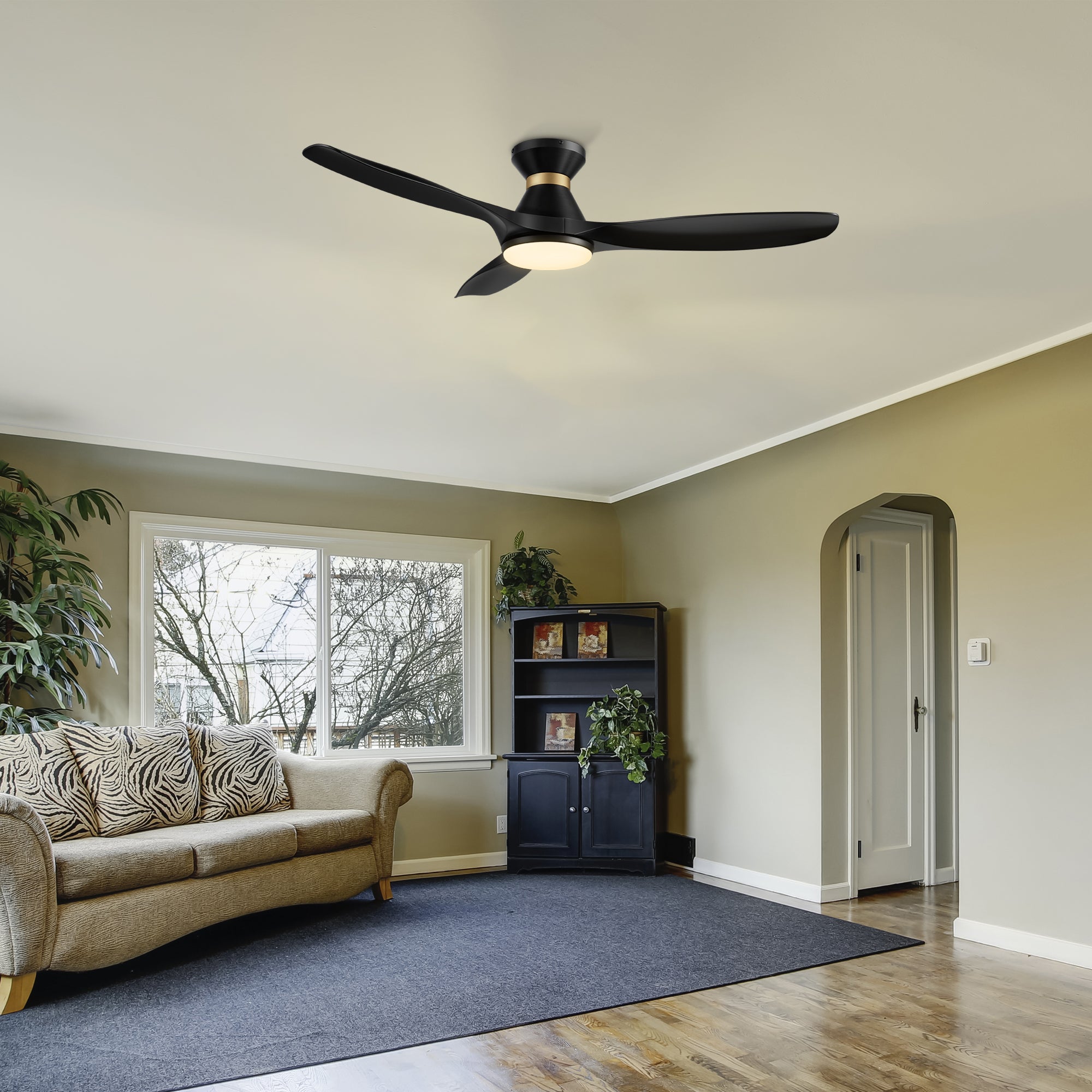 The Kore 52" Black Smart Ceiling Fan with Remote, Light Kit Included,Works with Google Assistant and Amazon Alexa, Siri Shortcut.