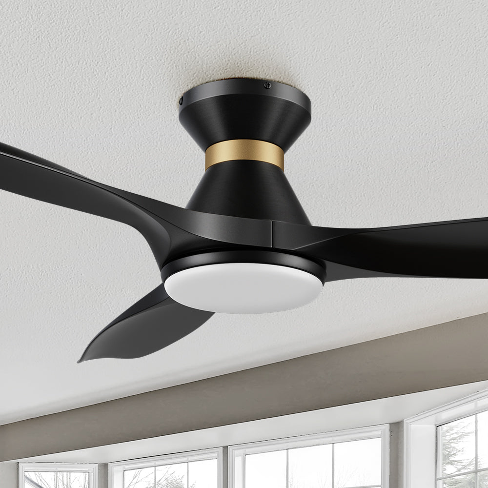 Kore 52" black smart ceiling fan with light flush mount