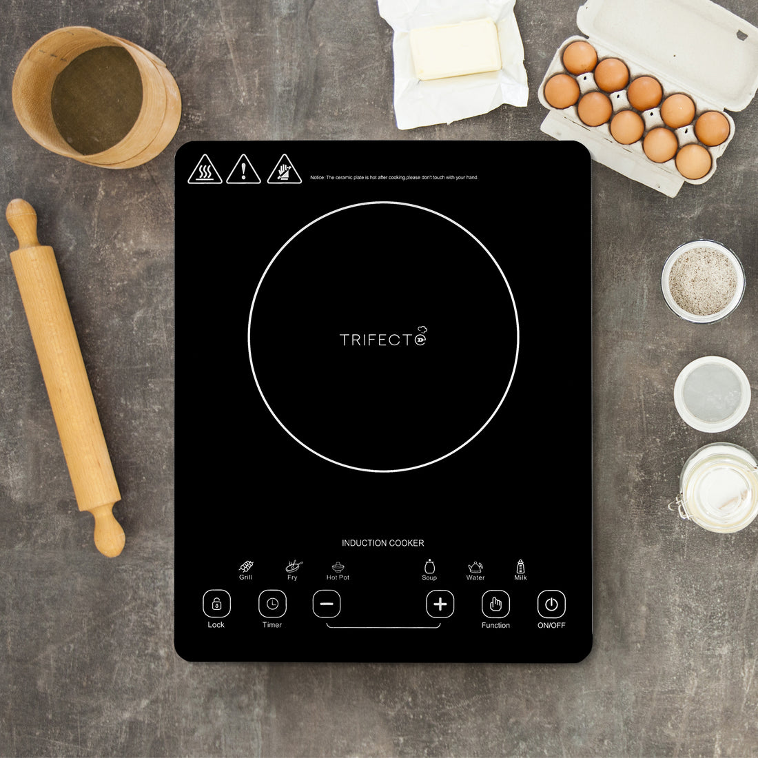 there are 6 cooking functions for 1800W 11inch portable induction cooktop to adjust.