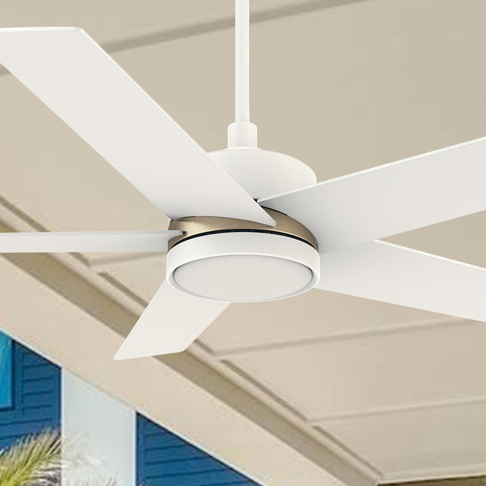 Carro Lakeland 52 inch smart ceiling fan with light, design with white finish, elegant plywood blades and an integrated 4000K LED cool light.