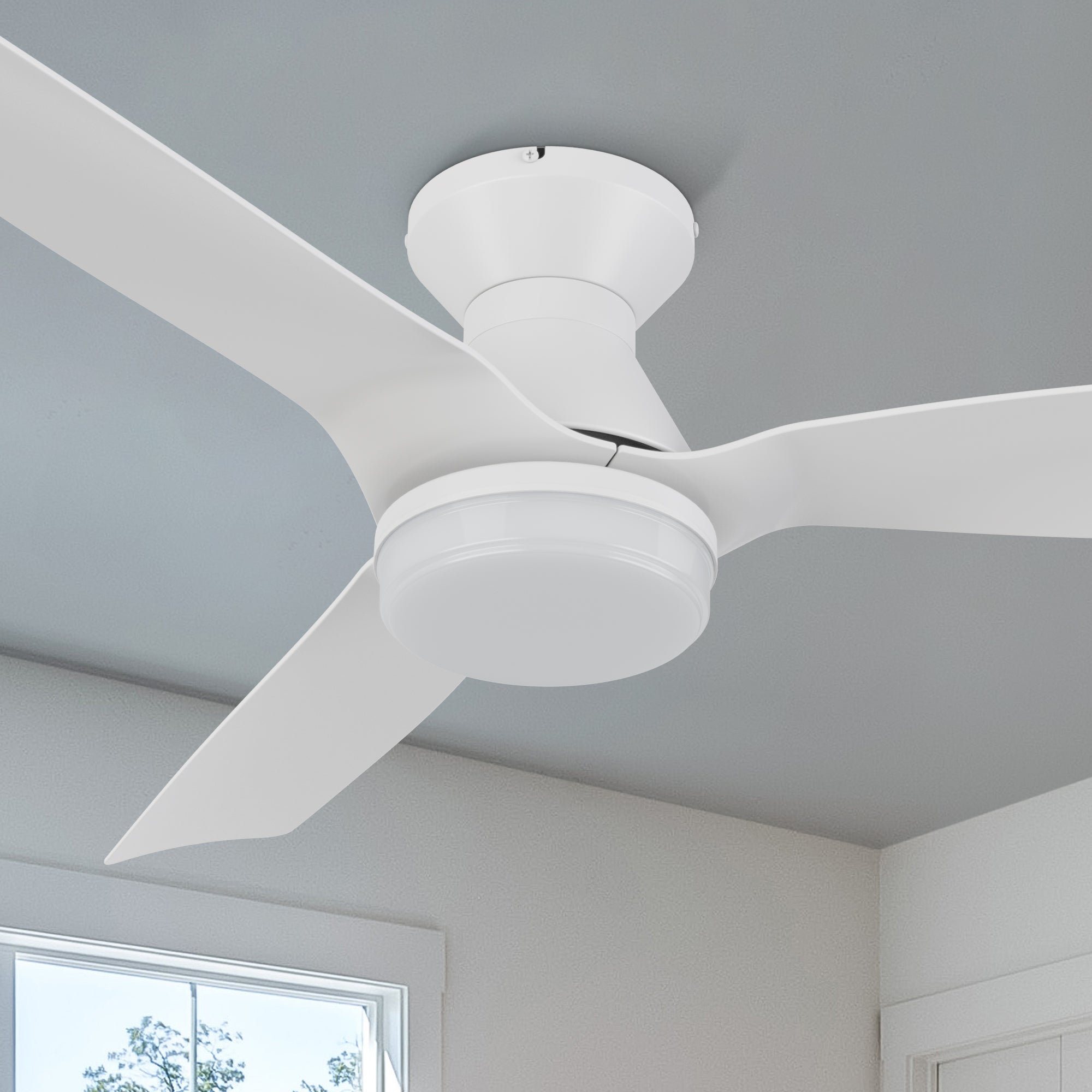 52inch Flush Mount Ceiling Fans with Lights and Remote/APP Control, Dimmable LED, Reversible DC Motor, Noiseless, Low Profile White Ceiling Fan for Livingroom, Indoor/Outdoor Use 52inch Flush Mount Ceiling Fans with Lights and Remote/APP Control, Dimmable LED, Reversible DC Motor, Noiseless, Low Profile White Ceiling Fan for Livingroom, Indoor/Outdoor Use