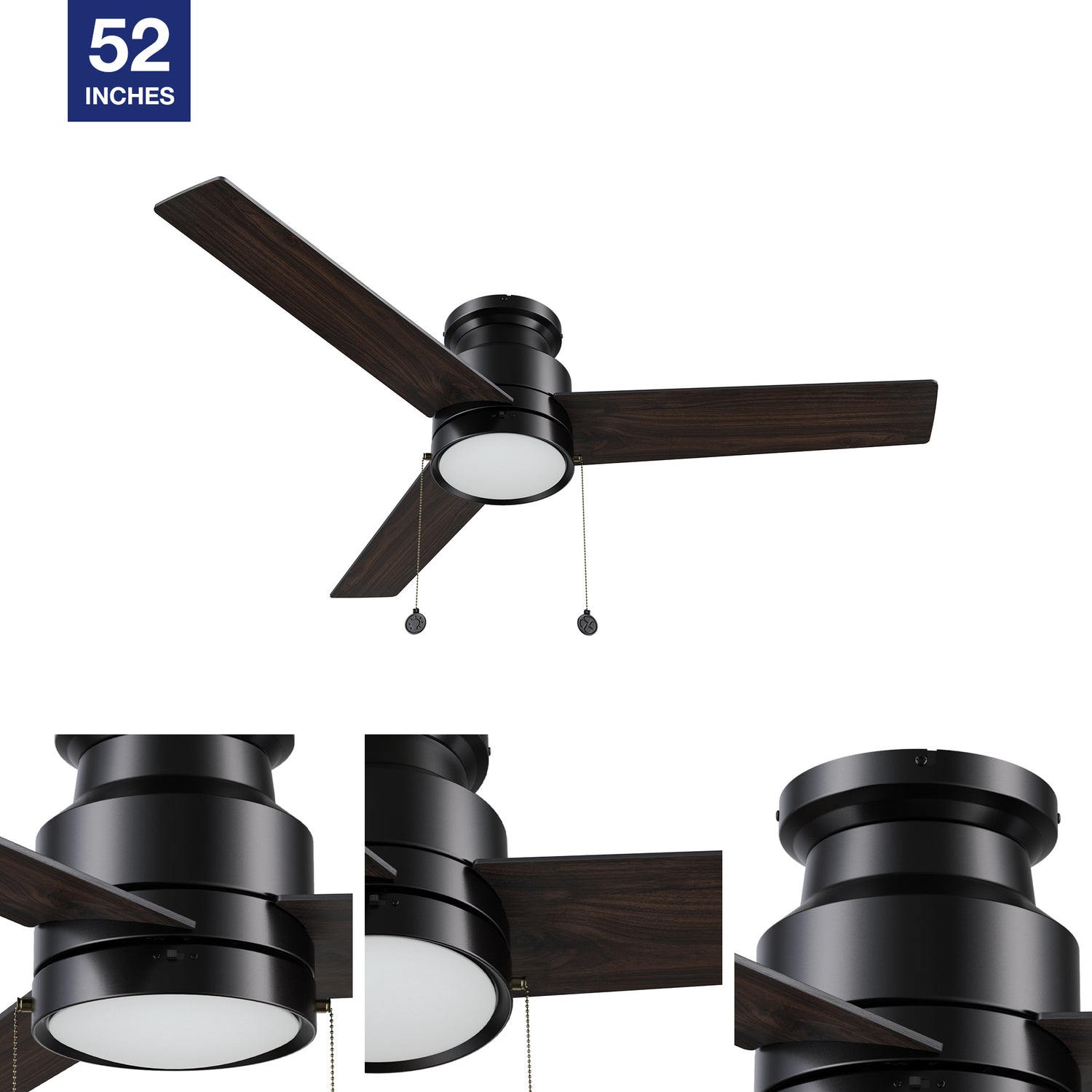 Matt Black low profile ceiling fan with pull chain and high-quality reversible blades