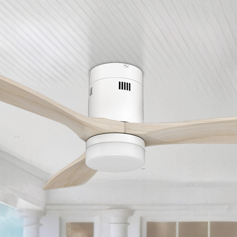 Carro Alfa 52 inch smart outdoor ceiling fan design with white finish, elegant light Wood blades and has an integrated 4000K LED daylight.