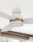 Carro Biscay 48 inch smart outdoor ceiling fan designed with white and gold finish, elegant plywood blades and integrated 4000K LED daylight.
