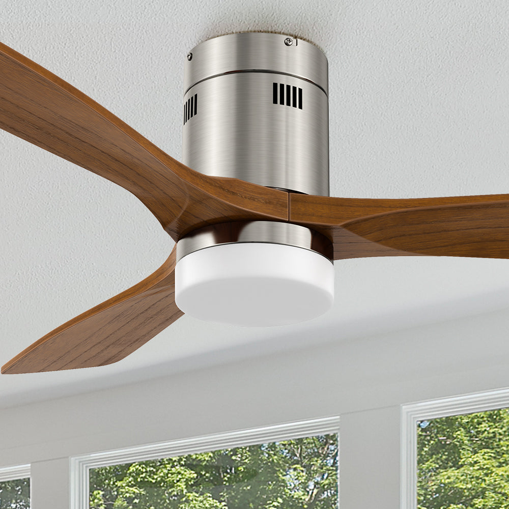 Carro Alfa 52 inch smart outdoor ceiling fan design with silver finish, elegant Solid Wood blades and has an integrated 4000K LED daylight.