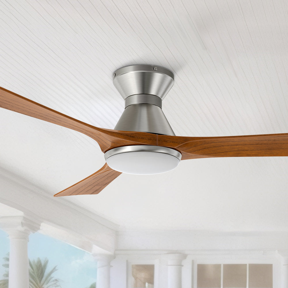 Carro Antrim 52 inch smart ceiling fan with light designs with silver finish, use elegant solid wood blades and has an integrated 4000K LED daylight.