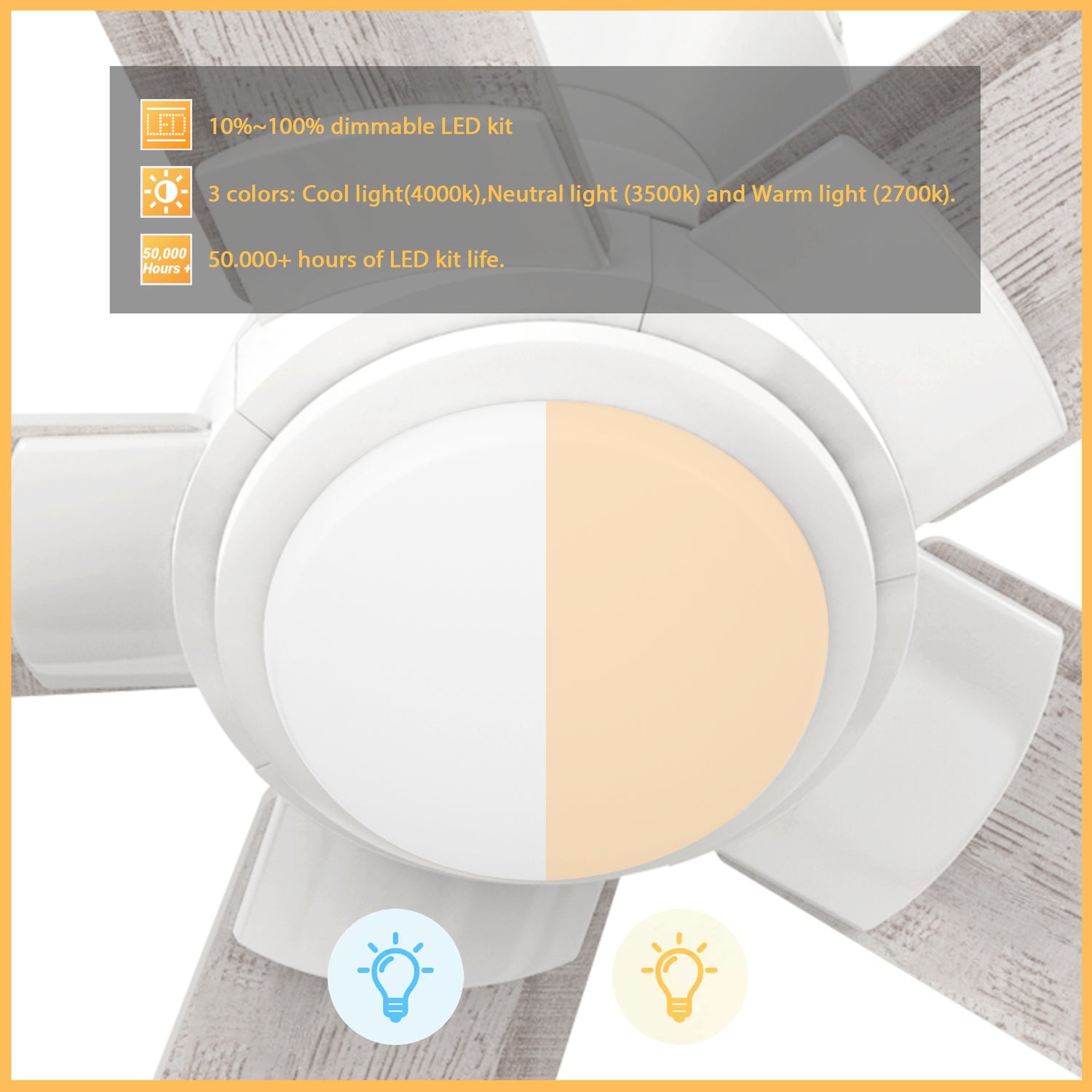 Carro Armoy 52 inch flush mount remote control ceiling fan with Integrated dimmable 4000k LED light kit.