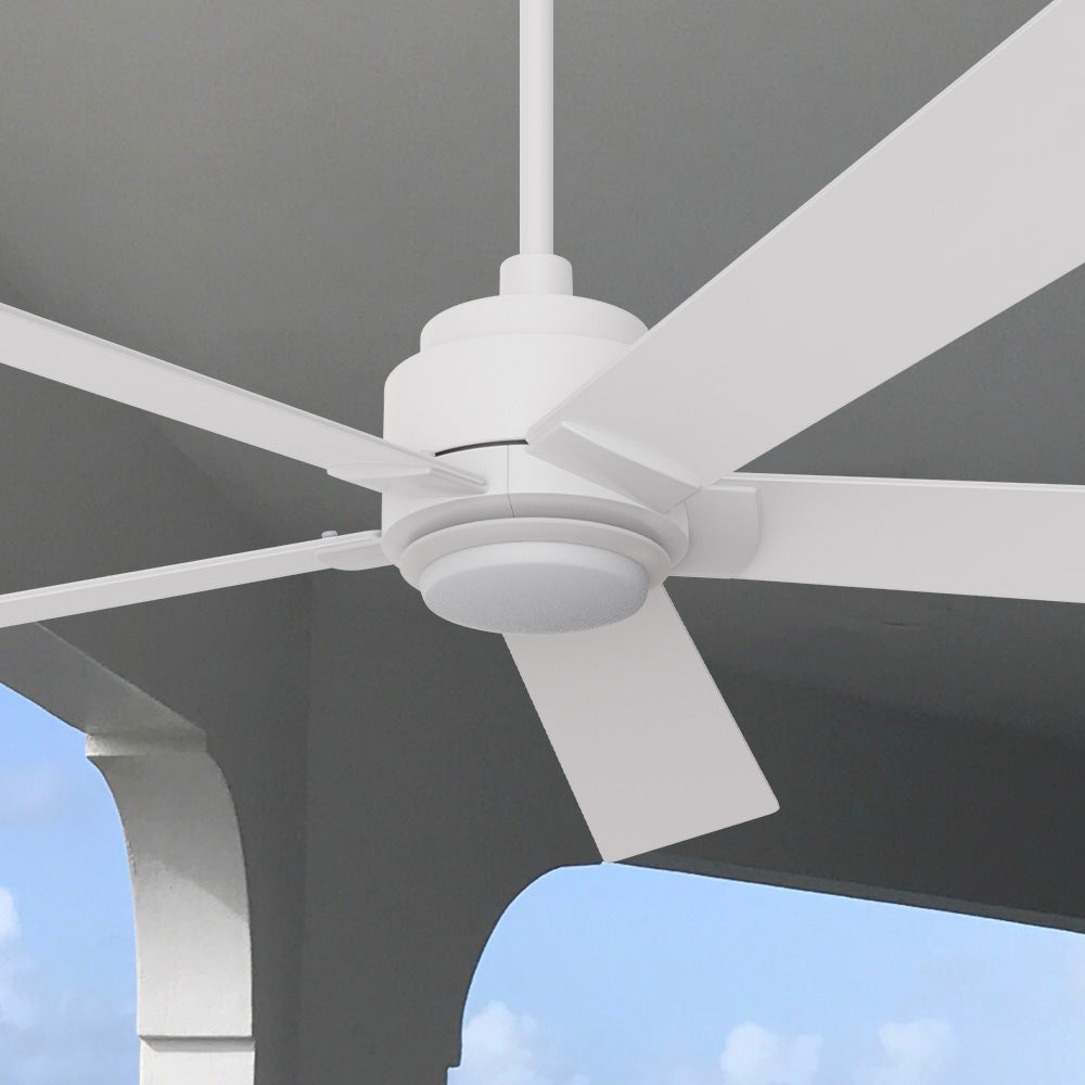 Carro Aspen 60 inch smart ceiling fan with White finish, use elegant Plywood blades and has an integrated 4000K LED cool light.