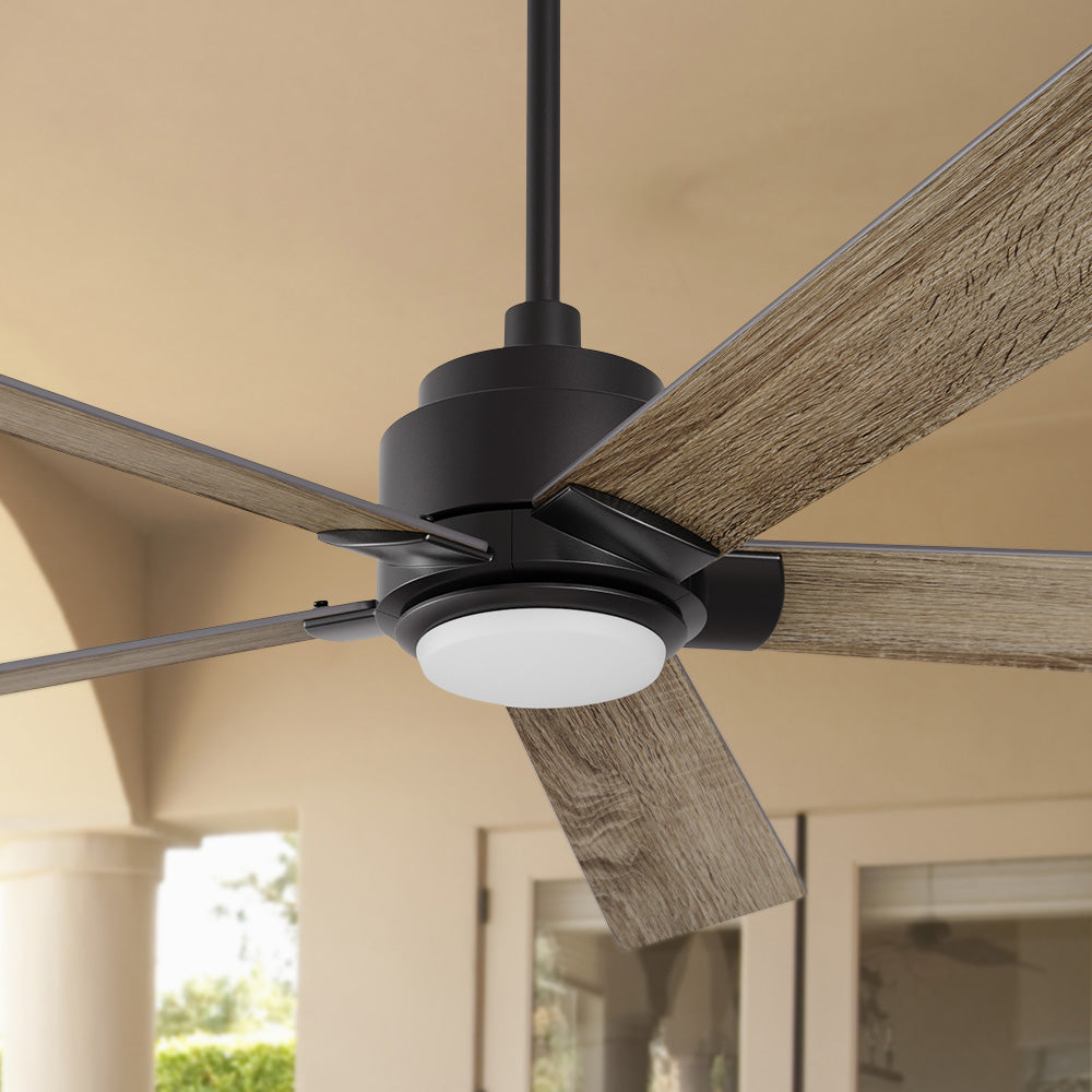 Carro Aspen 60 inch smart ceiling fan with Wood finish, use elegant Plywood blades and has an integrated 4000K LED cool light.