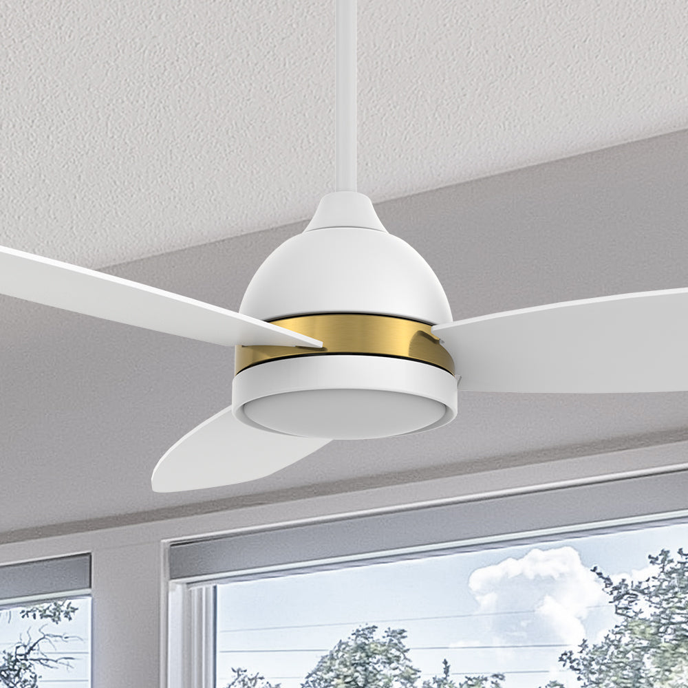 Carro Biscay 48 inch smart outdoor ceiling fan design with White finish, elegant Plywood blades and has an integrated 4000K LED daylight. 