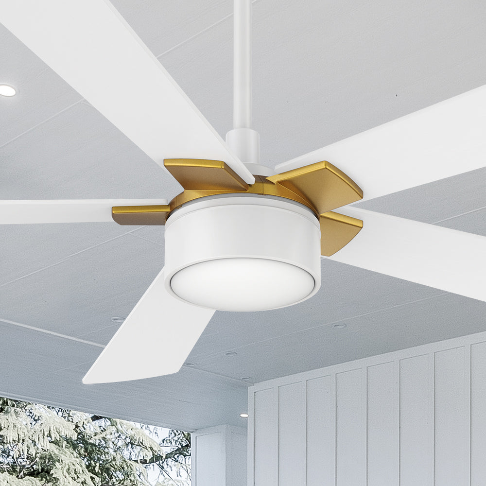 Carro Brescia 52 inch smart ceiling fan with White finish, elegant Plywood blades and integrated 4000K LED cool light.