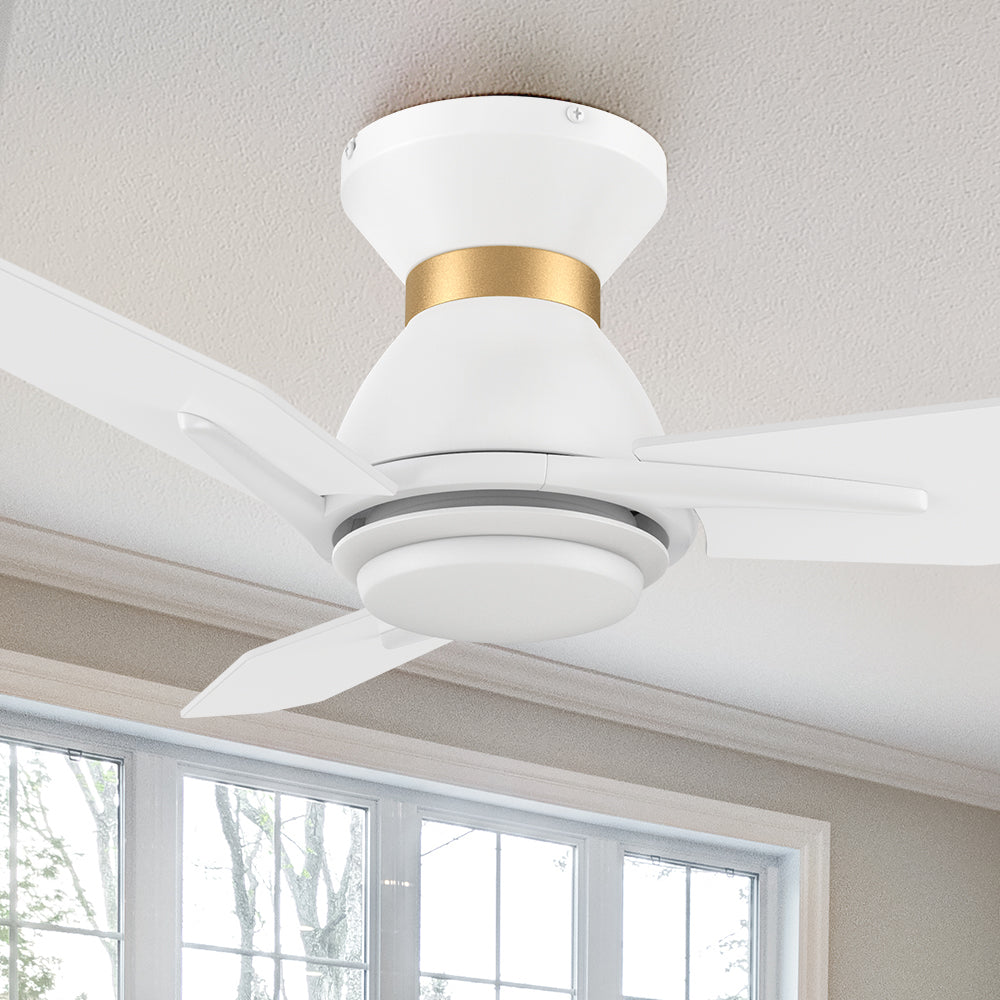 Carro Smafan Brooks 44 inch smart ceiling fans design with white finish, use elegant Plywood blades and has an integrated 4000K LED daylight.