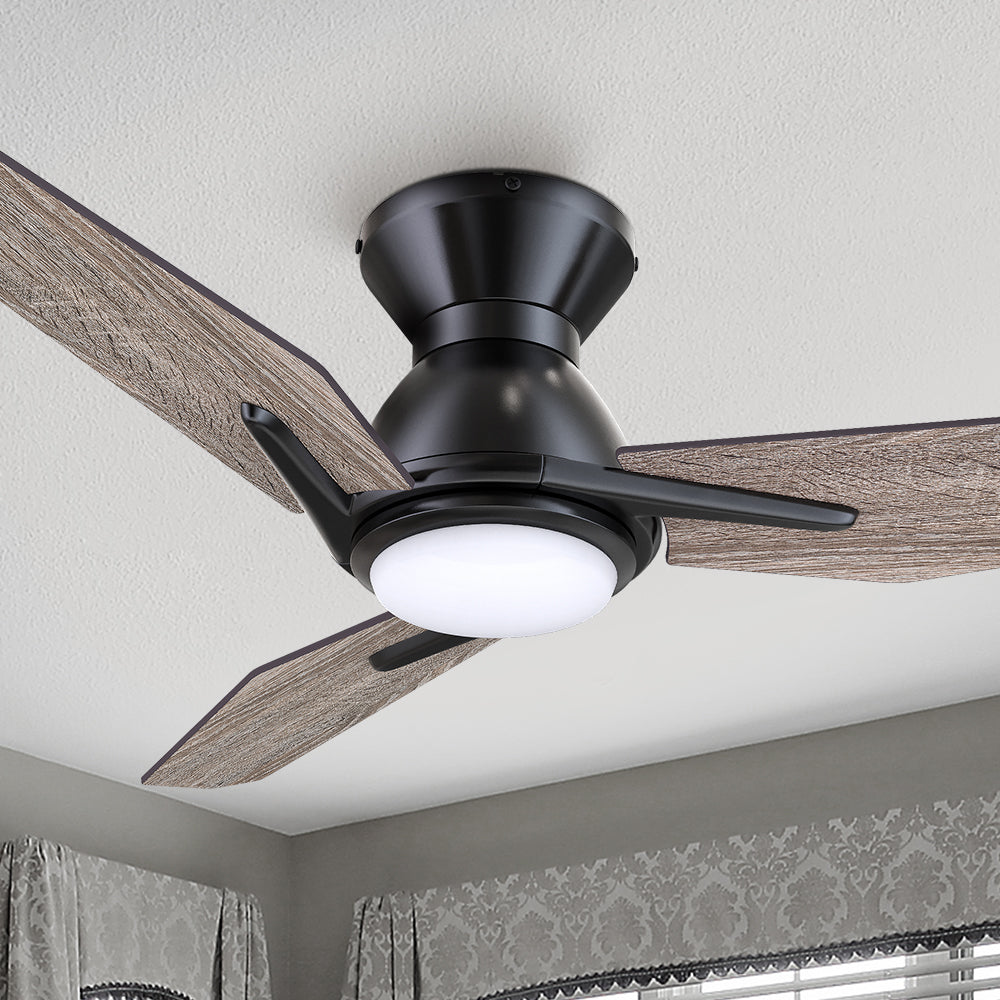 Carro Smafan Brooks 44 inch smart ceiling fans design with Black finish, use elegant Plywood blades and has an integrated 4000K LED daylight.
