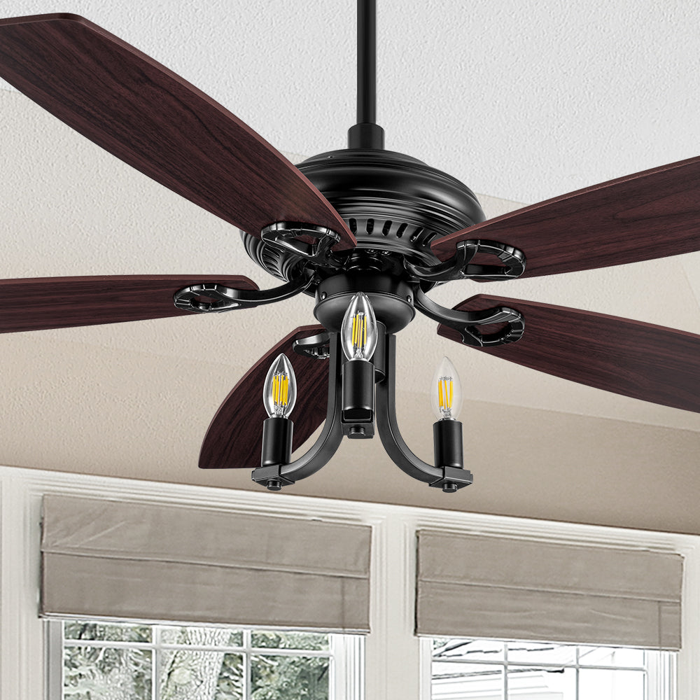 Carro Bryson 52 inch ceiling fan design with black finish, use elegant Plywood blades and compatible with LED bulb(Not included).