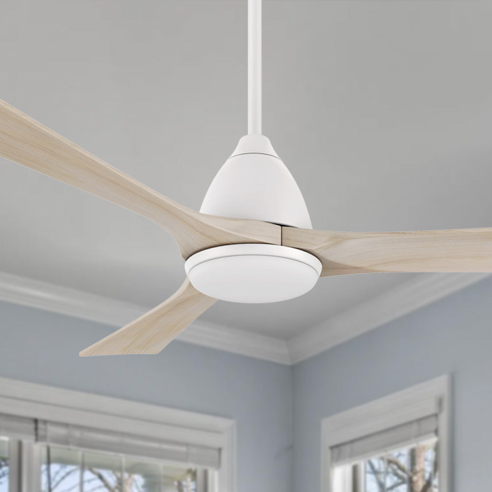 Carro Cadiz 52 inch smart outdoor ceiling fan with White finish, elegant solid wood blades and an integrated 4000K LED daylight.