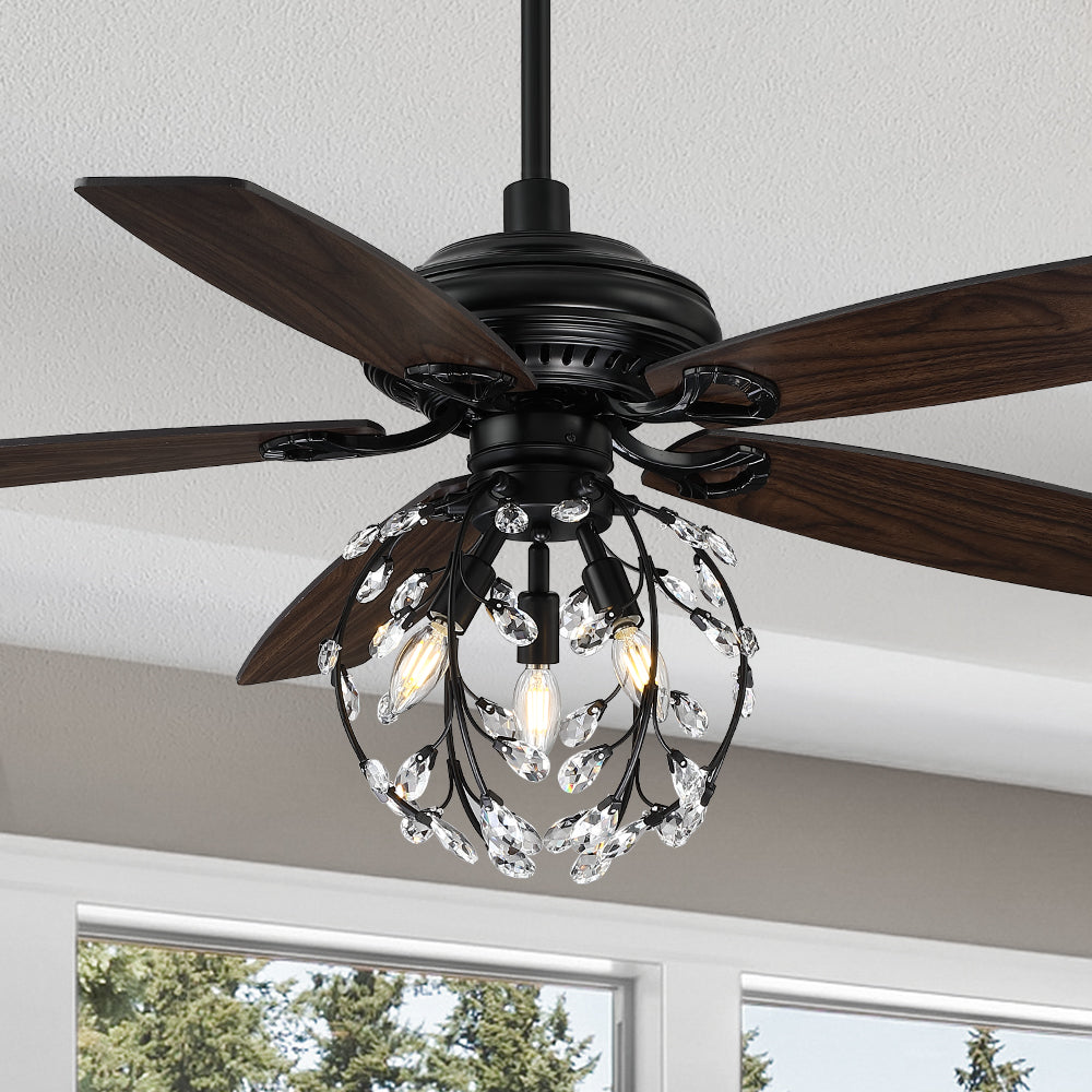 Carro Cedar 52 inch crystal ceiling fan design with wood finish, elegant Plywood blades and compatible with LED bulb(Not included).