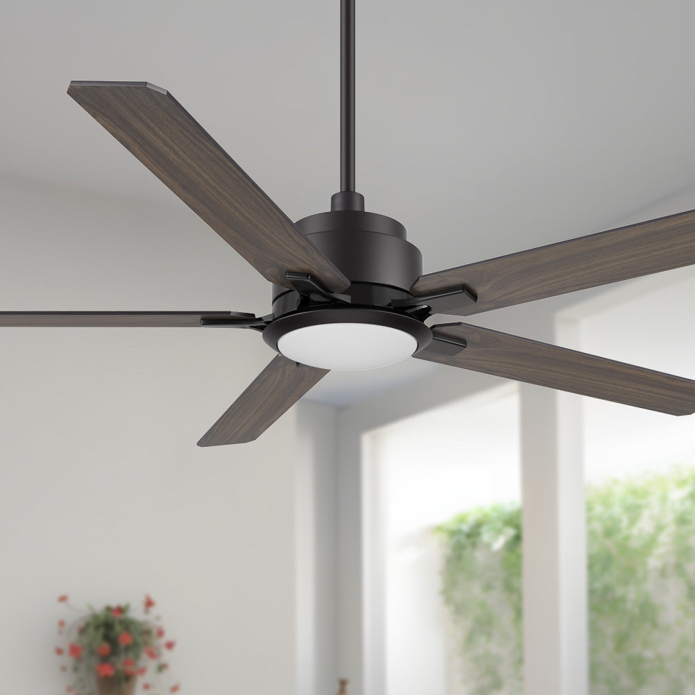 Carro Essex 56 inch smart ceiling fan with dark wood finish, elegant Plywood blades and integrated 4000K LED cool light.