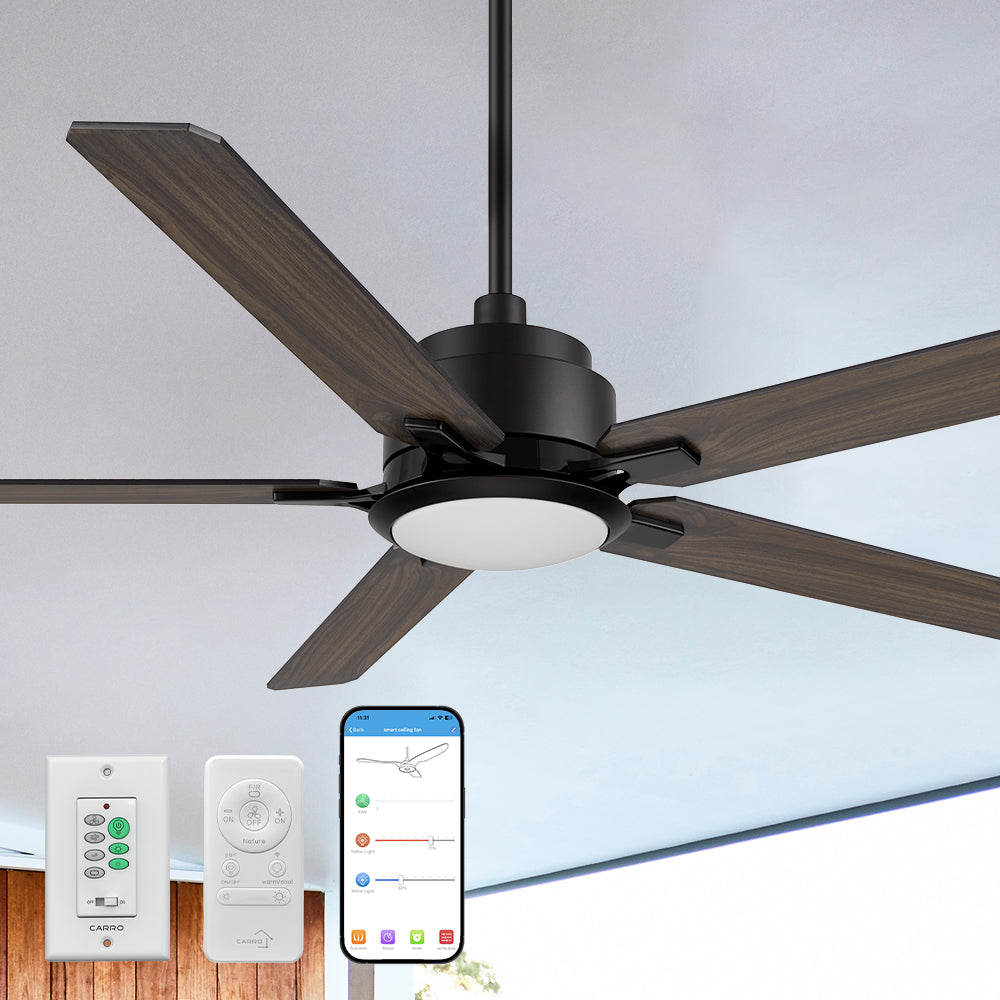 Smafan Essex 52 inch smart ceiling fan designs with wall switch and remote control, elegant plywood blades and an integrated 4000K LED daylight.