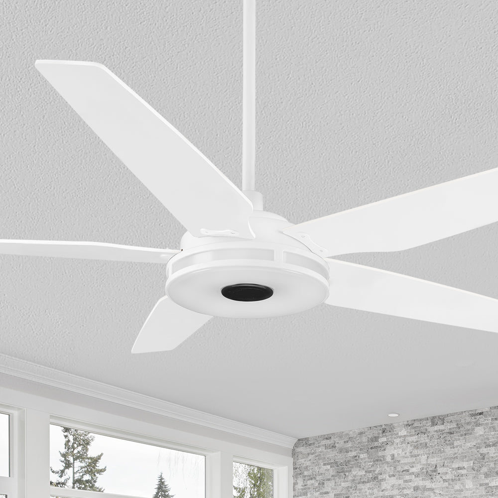 The Smafan Explorer 52 inch smart outdoor ceiling fan with dimmable integrated LED, 10-speed whisper-quiet DC motor.