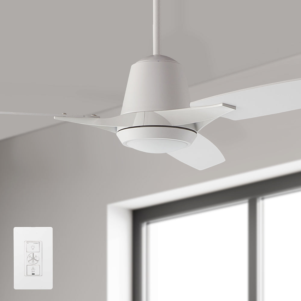 Smafan Exton 52 inch smart ceiling fan designs with white finish, elegant plywood blades and compatible with LED Light.