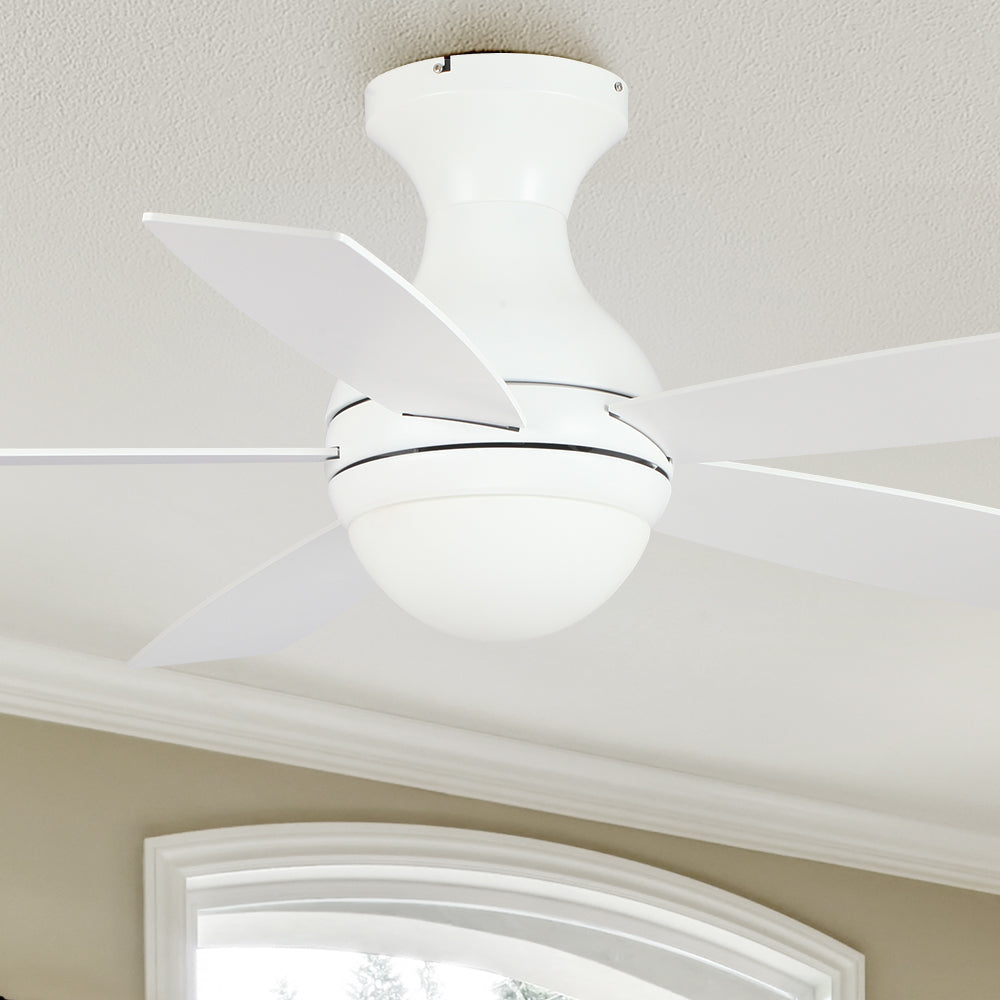 Carro Fannin 52 inch smart outdoor ceiling fan design with white finish, elegant Plywood blades and integrated 4000K LED cool light.