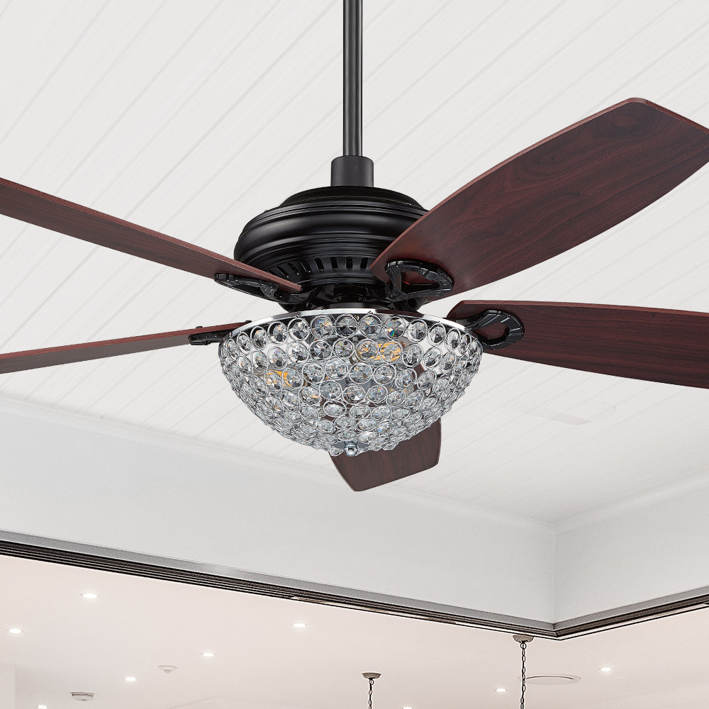 Smafan Carro Henderson 52 inch crystal ceiling fan design with black finish, elegant Plywood blades and compatible with LED bulb(Not included).