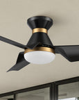 Smafan Jett 52 inch smart ceiling fan designed with Black and gold finish, strong ABS blades and integrated 4000K LED daylight.