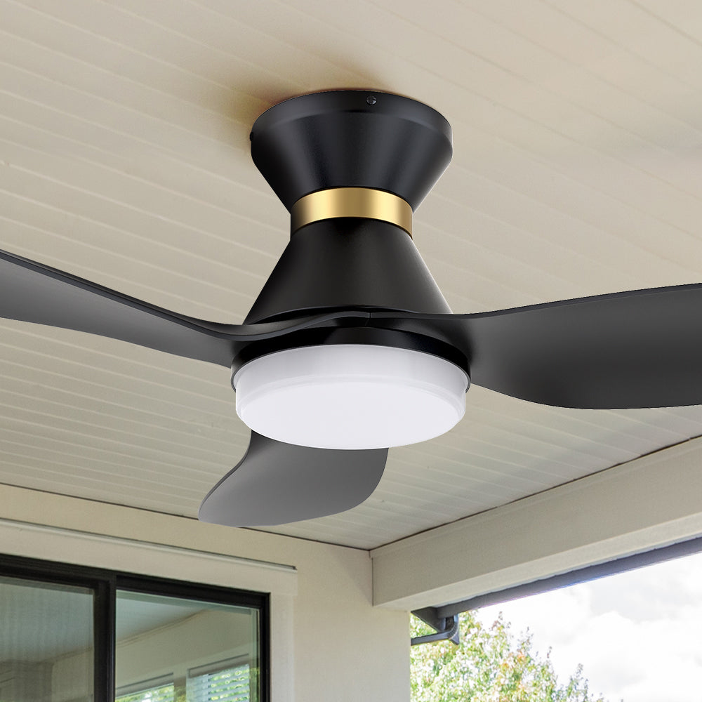 The Smafan Joliet Smart Ceiling Fan with 3 blades and a 45-iade of nch blade sweep with a swift modern appearance. Its compact size is perfect for smaller bedrooms.
