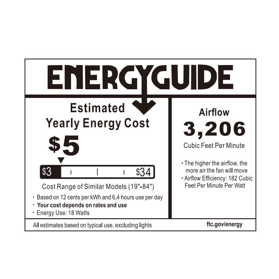 Smafan Carro Kalmar 60 inch Remote Ceiling Fan with Light Kit energy guide.