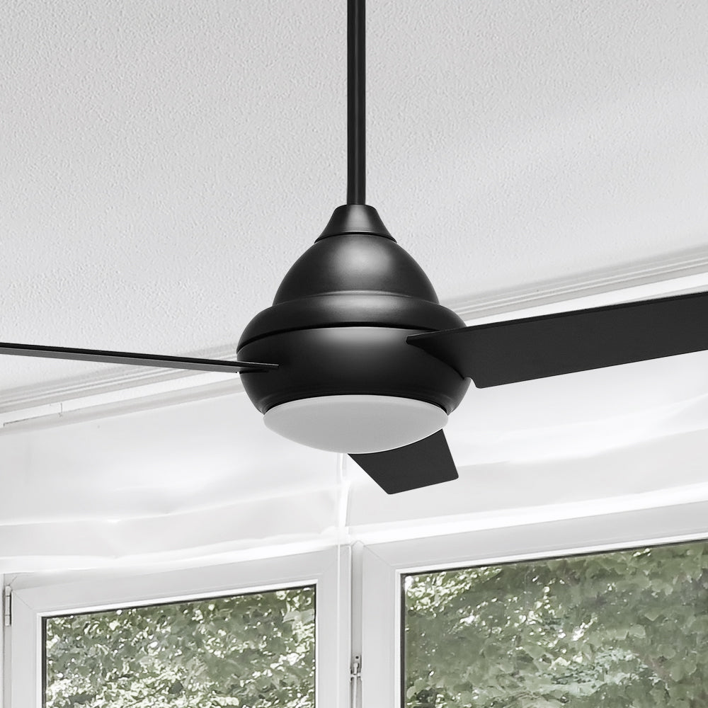 Smafan Konfor 52 inch ceiling fans design with black finish, elegant plywood fan blades and integrated 3000K LED warmlight.