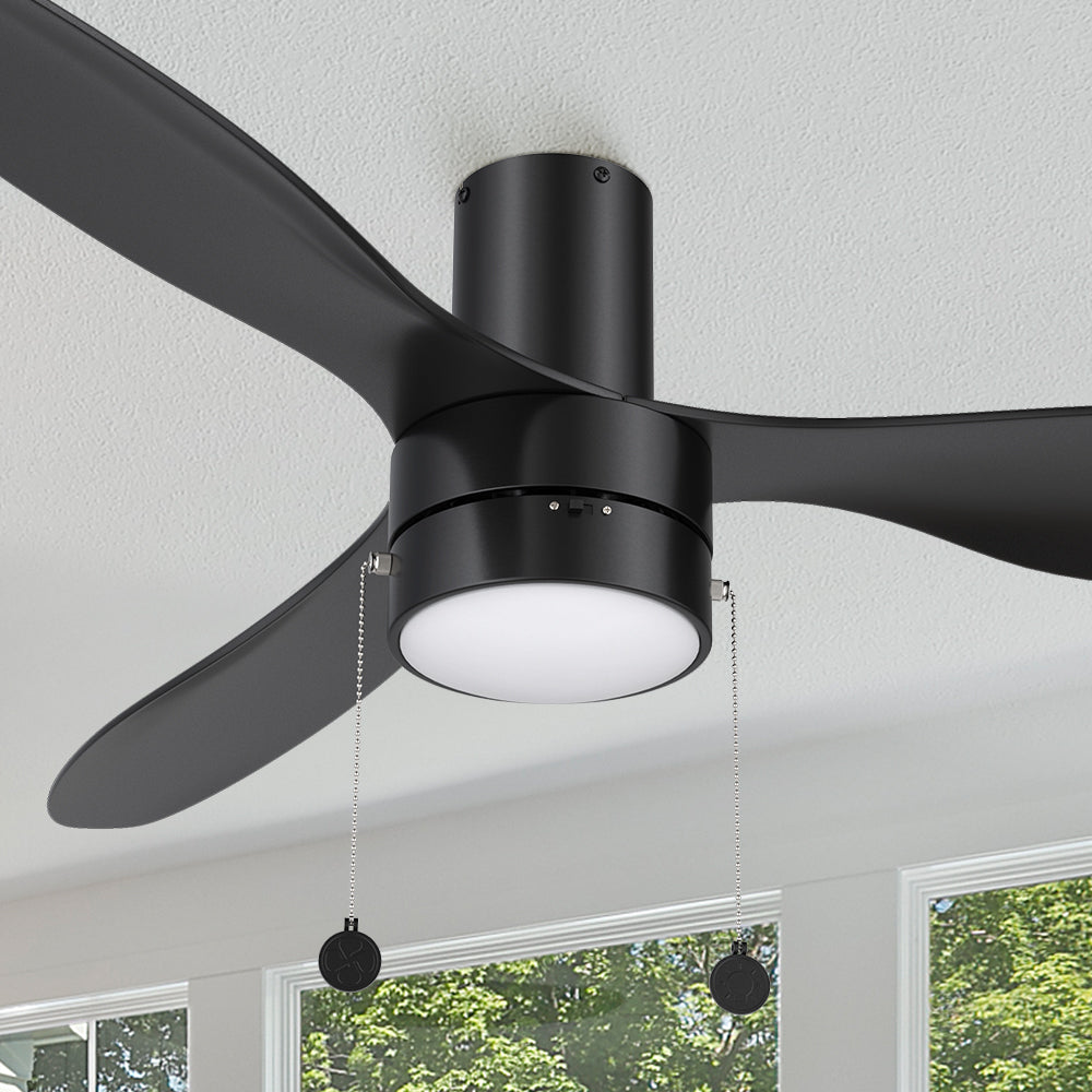 Carro Lorain 52 inch Ceiling Fan with pull chain ceiling fan simple design with a Black finish, very strong ABS blades, and an integrated 4000K LED cool light.
