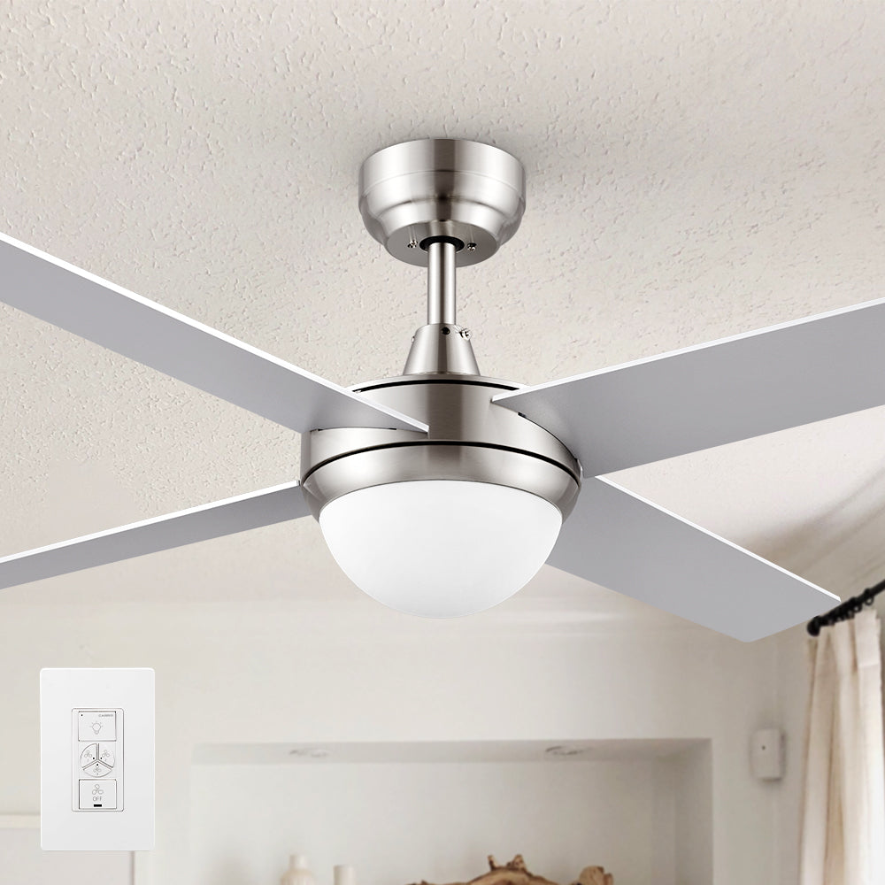 Carro Nova 48 inch Smart Ceiling Fan With LED Light Kit-silver base with white blades.